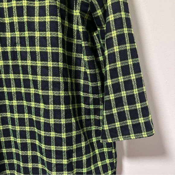 Vintage Plaid Open Front Collarless‎ Blazer Black Blue Neon Green Check Size XL - Picture 11 of 11